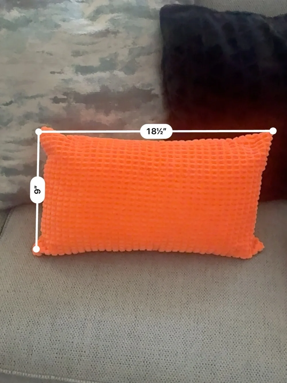 Neon Orange Textured Lumbar Throw Pillow Bright Retro Decor EUC